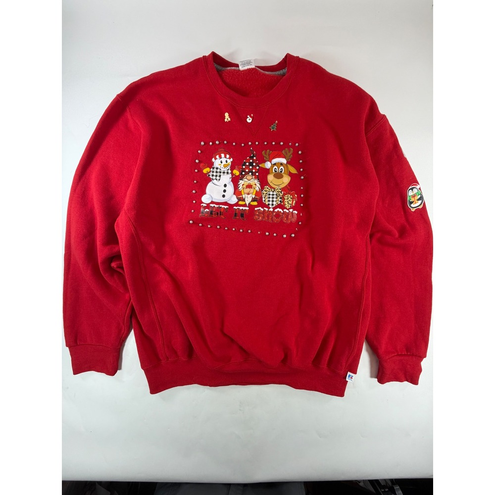 Russell Athletic Red Let It Snow Christmas Sweatshirt XXL Embellished Studded